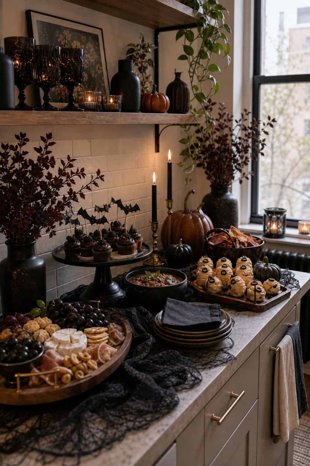 Style the Food Display for the Theme small apartment idea for Top 21 Halloween Party Decor Ideas for Small Apartments.