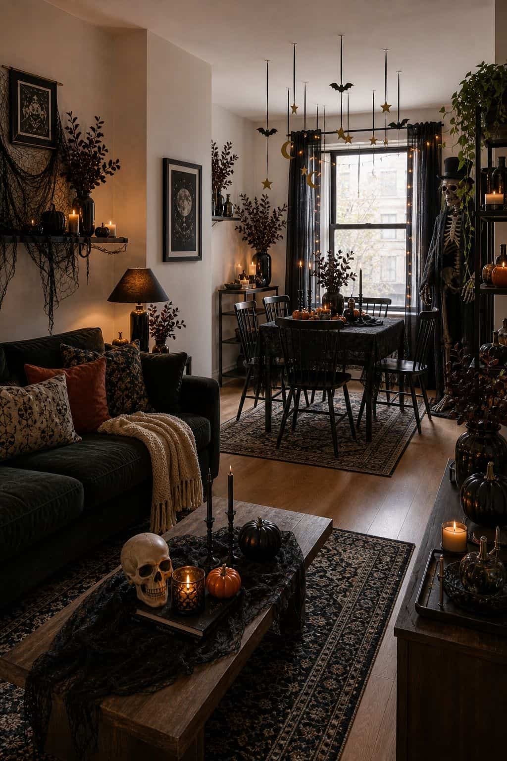 Keep the Theme Cohesive Throughout small apartment idea for Top 21 Halloween Party Decor Ideas for Small Apartments.