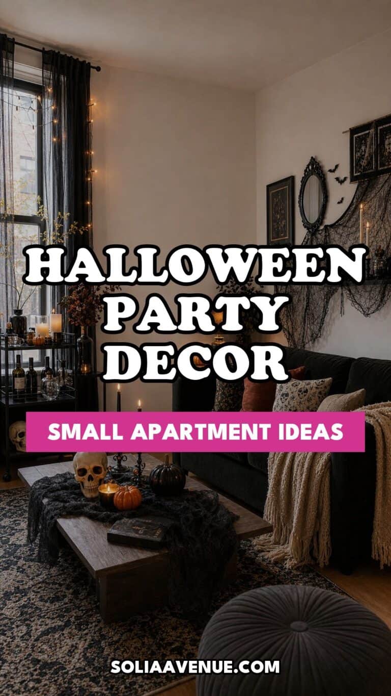 Pinterest pin for Top 21 Halloween Party Decor Ideas for Small Apartments from Solia Avenue.