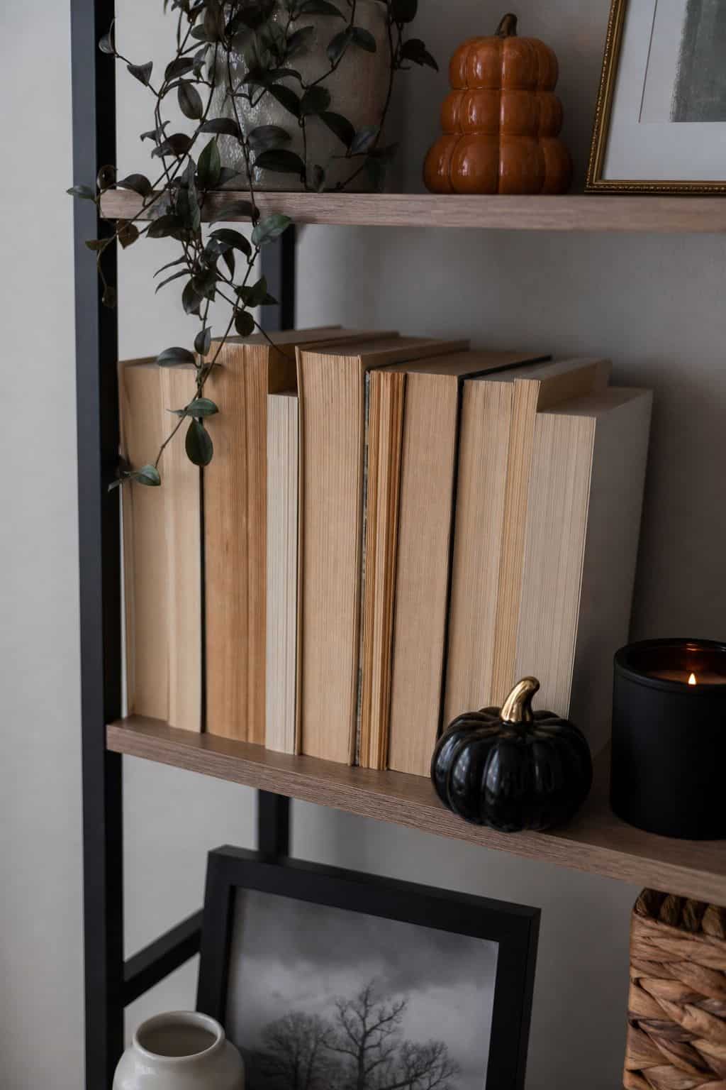 Reverse Books to Show Paper Sides small apartment idea for Top 16 Halloween Shelf Decor Ideas for Small Apartments.