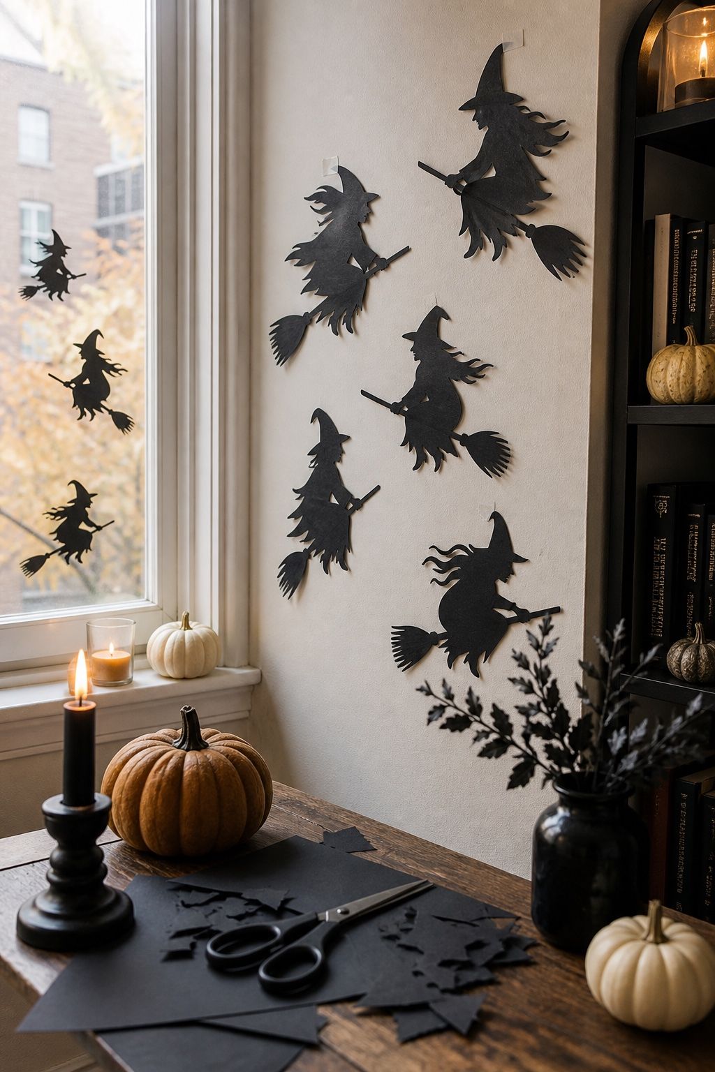 Make Handmade Witch Silhouettes small apartment idea for Top 18 Hocus Pocus Halloween Decor Ideas for Small Apartments.