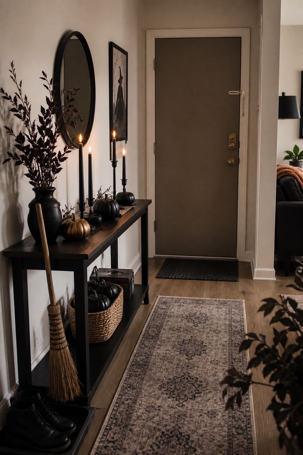 Decorate the Entryway With a Witchy Welcome small apartment idea for Top 18 Hocus Pocus Halloween Decor Ideas for Small Apartments.