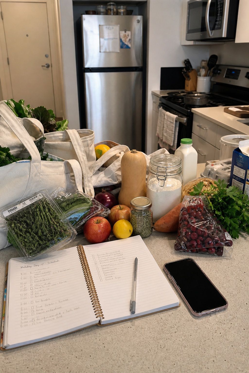 One Week Out, Grocery Shop and Make the Day-Of Schedule small apartment idea for Top 18 Holiday Hosting Top Tips for a Calm and Beautiful Celebration.