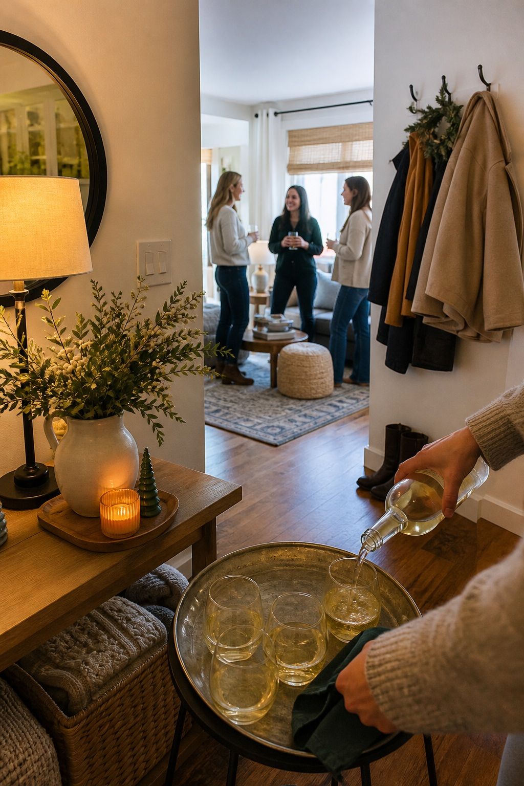 The First Thirty Minutes, Greet, Pour, Sit small apartment idea for Top 18 Holiday Hosting Top Tips for a Calm and Beautiful Celebration.