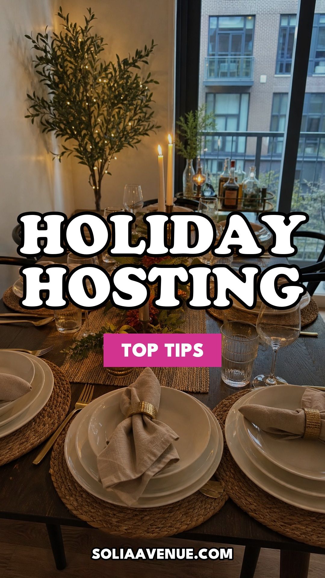 Pinterest pin for Top 18 Holiday Hosting Top Tips for a Calm and Beautiful Celebration from Solia Avenue.