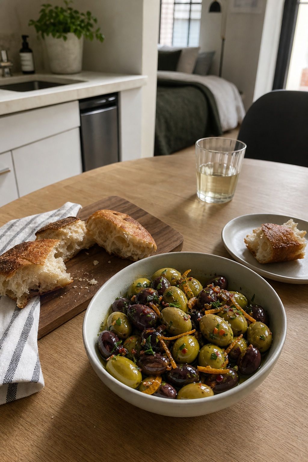 Marinated Olives with Warm Bread small apartment idea for Top 18 Hosting Appetizers That Wow Guests with Almost No Effort.