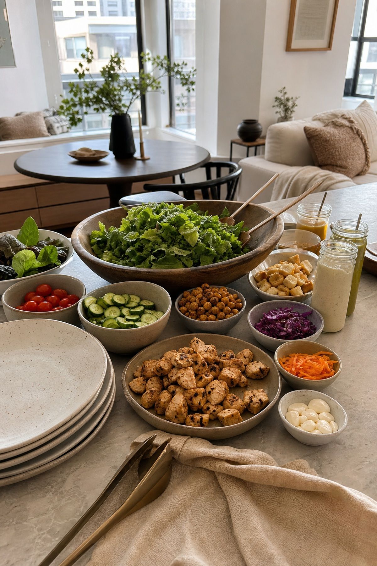 The Build-Your-Own Salad Station small apartment idea for Top 17 Hosting Lunch Ideas for an Easy Afternoon Gathering.