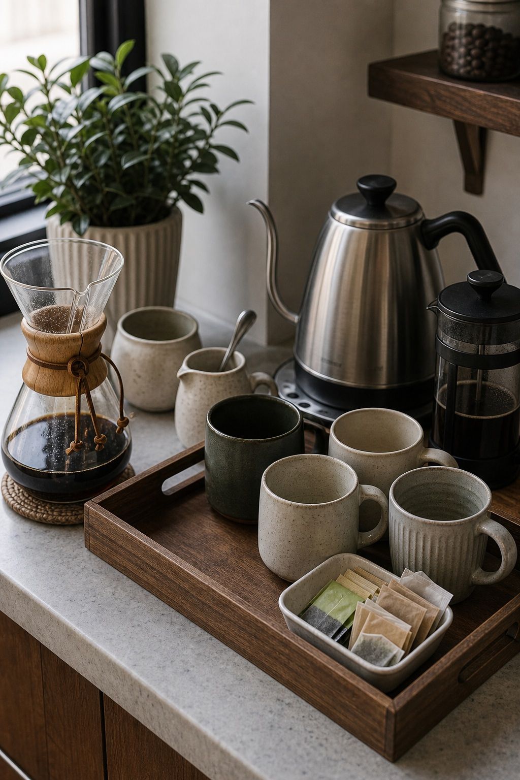 The Coffee and Tea Station small apartment idea for Top 18 Housewarming Party Food Ideas for an Easy Crowd-Pleasing Spread.