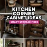 Pinterest pin for kitchen corner cabinet ideas with smart storage fixes and walnut cabinet organizers