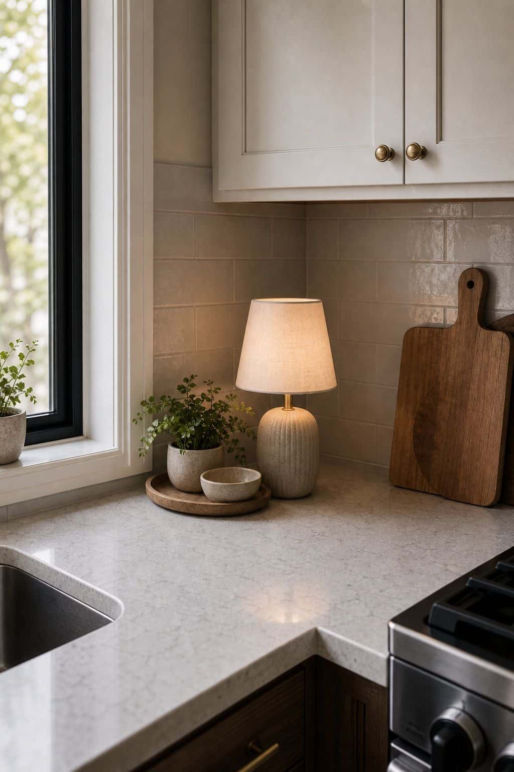 Single Lamp small apartment idea for Top 17 Kitchen Counter Corner Decor Ideas for Functional Beauty.
