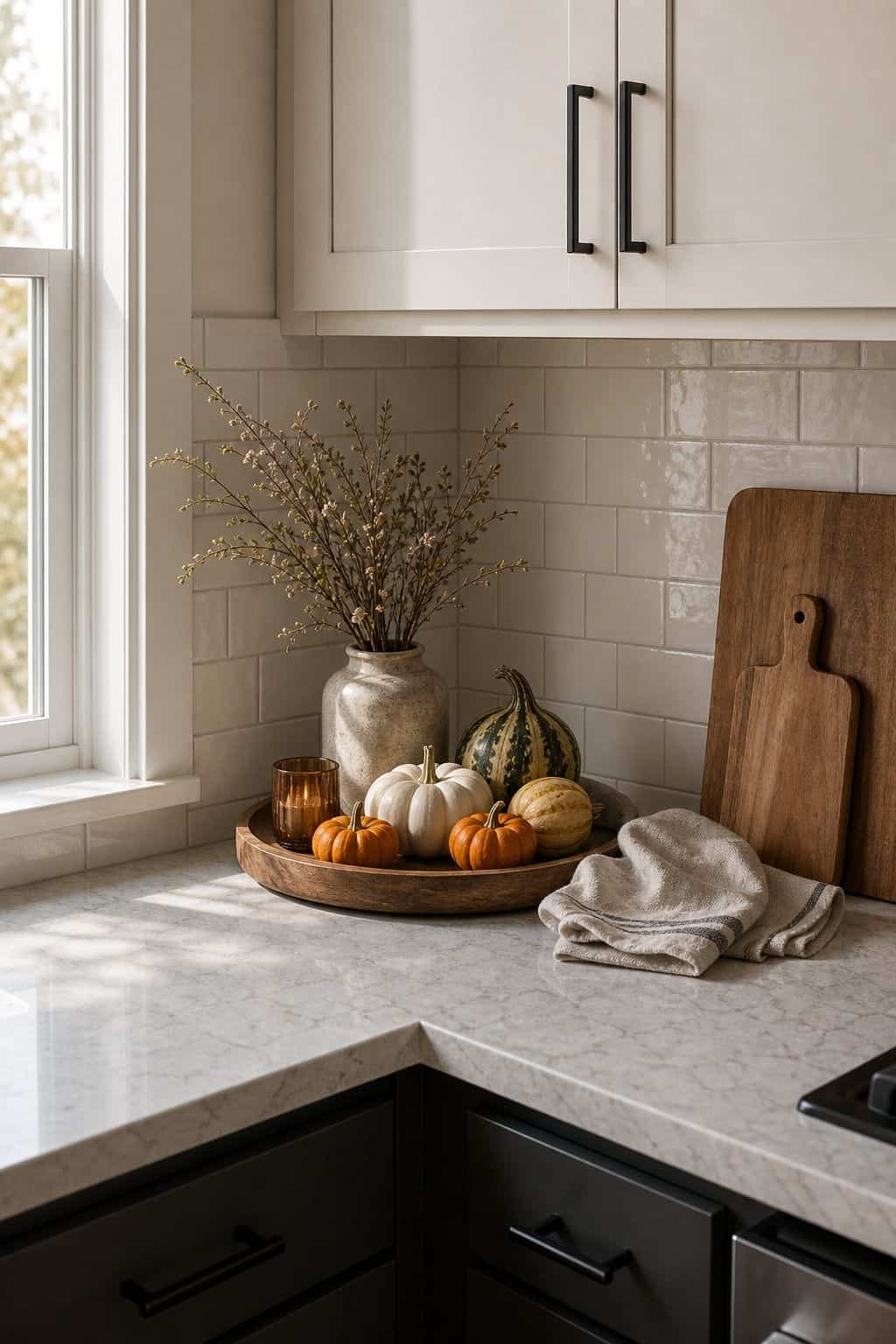 Fall Pumpkins small apartment idea for Top 17 Kitchen Counter Corner Decor Ideas for Functional Beauty.