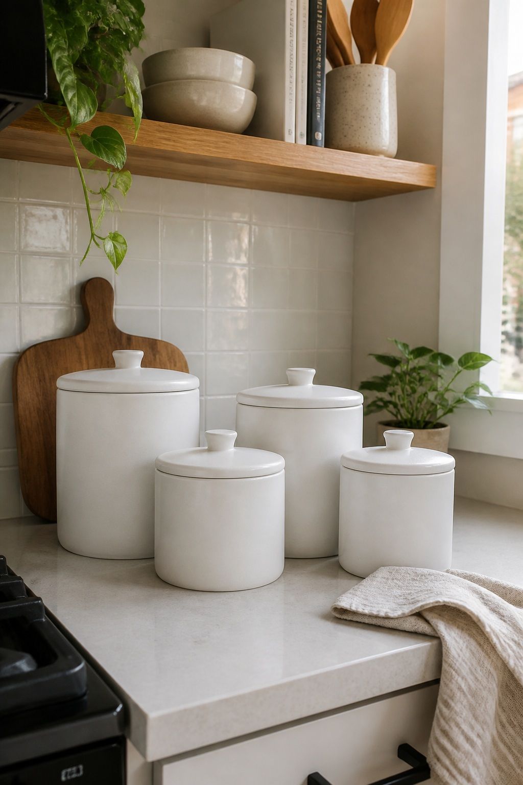 Matte White Ceramic Canister Set 4-Piece small apartment idea for 15 Kitchen Decor Essentials From Amazon for a Beautiful, Functional Space.