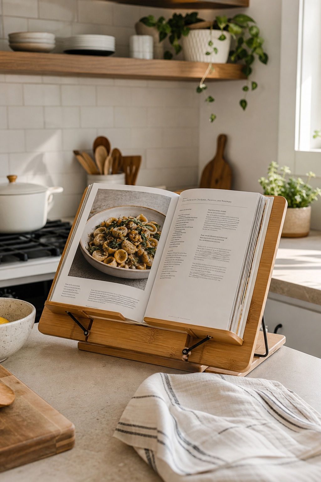 Adjustable Bamboo Cookbook Stand small apartment idea for 15 Kitchen Decor Essentials From Amazon for a Beautiful, Functional Space.
