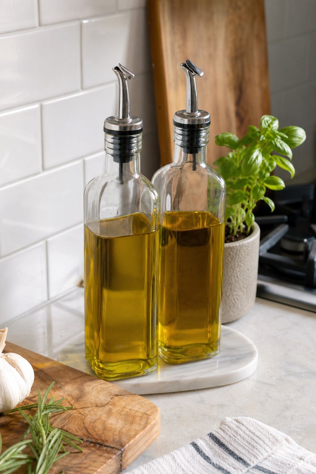Glass Olive Oil Dispenser Set with Spout small apartment idea for 15 Kitchen Decor Essentials From Amazon for a Beautiful, Functional Space.