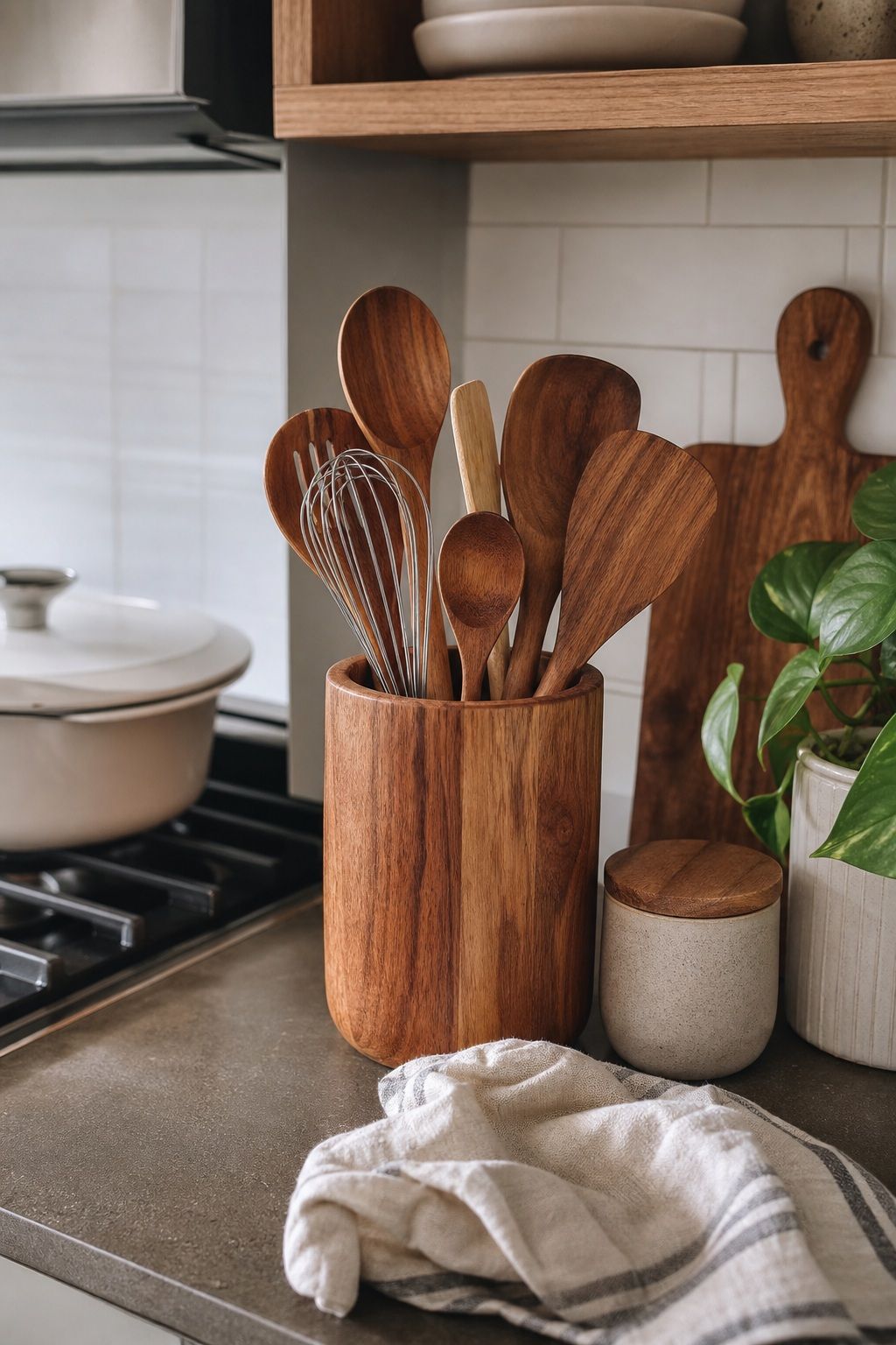 Acacia Wood Utensil Crock small apartment idea for 15 Kitchen Decor Essentials From Amazon for a Beautiful, Functional Space.