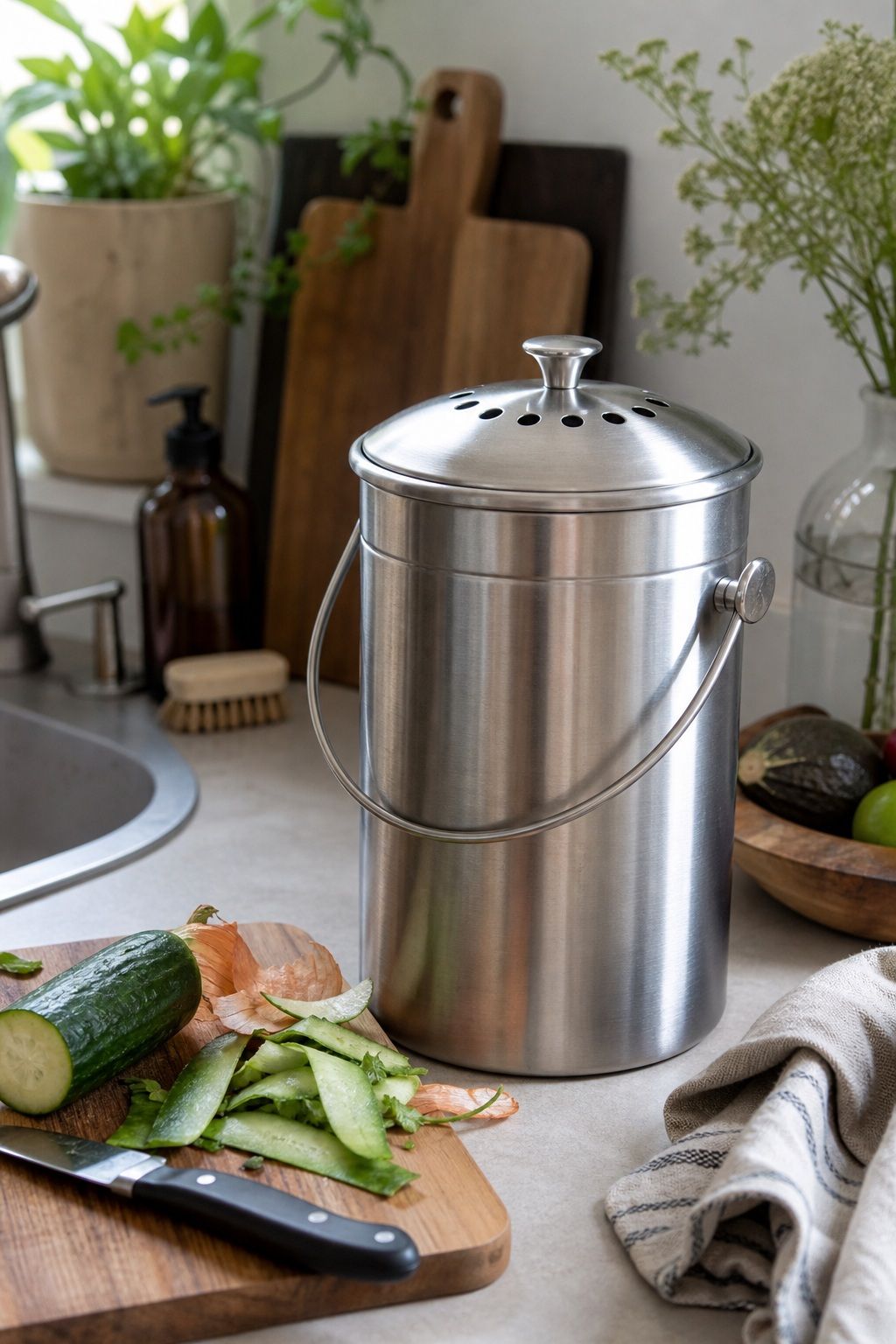 Stainless Countertop Compost Bin small apartment idea for 15 Kitchen Decor Essentials From Amazon for a Beautiful, Functional Space.
