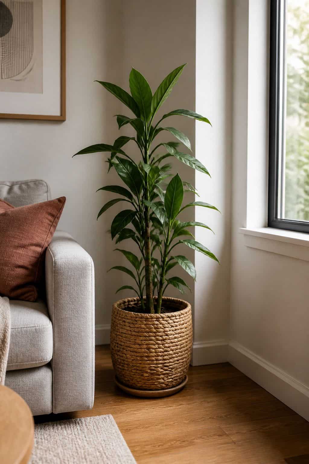 Plant in Basket small apartment idea for Top 16 Living Room Corner Decor Ideas for Small Apartments.