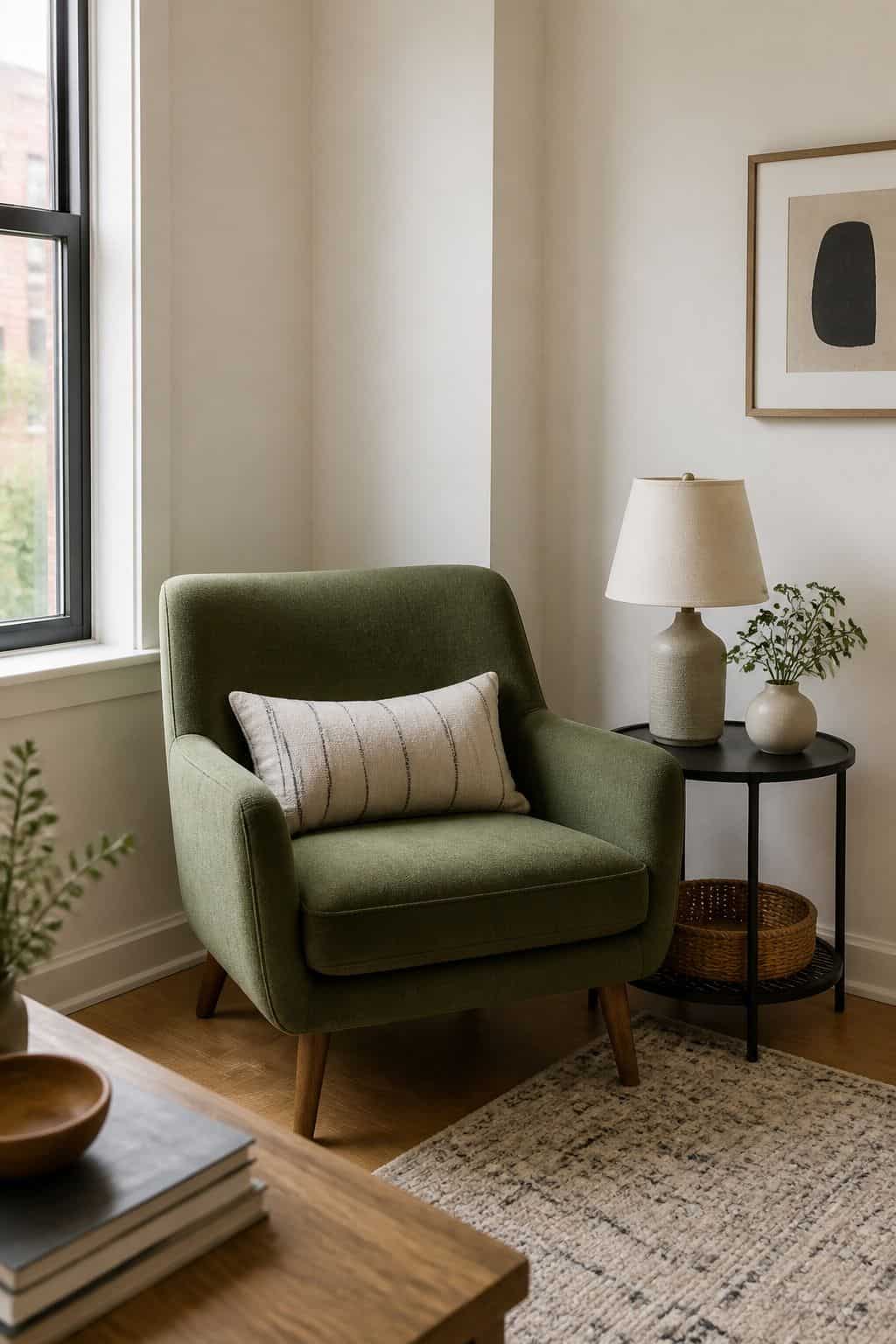 Accent Chair Plus Side Table small apartment idea for Top 16 Living Room Corner Decor Ideas for Small Apartments.
