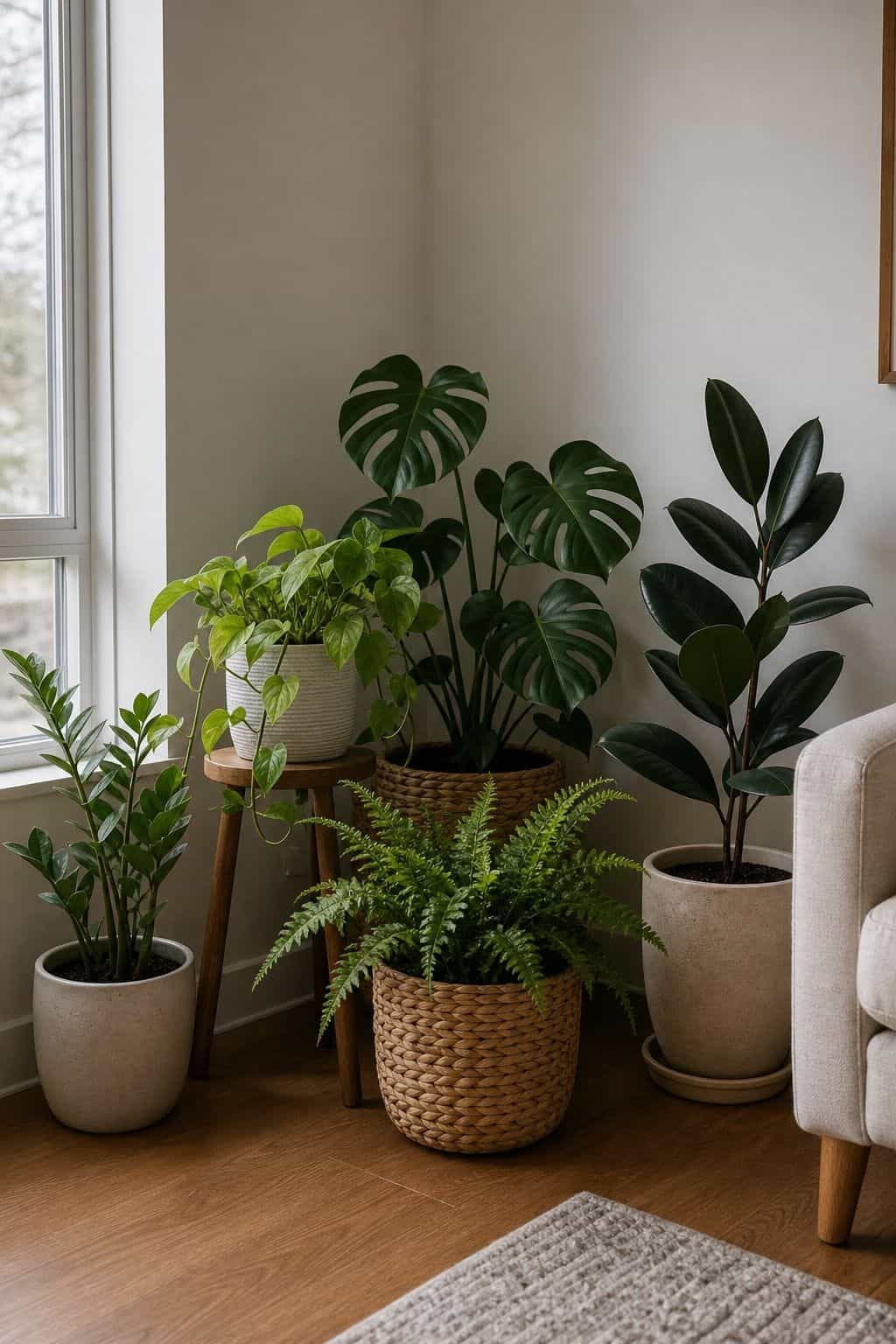 Plant Cluster small apartment idea for Top 16 Living Room Corner Decor Ideas for Small Apartments.