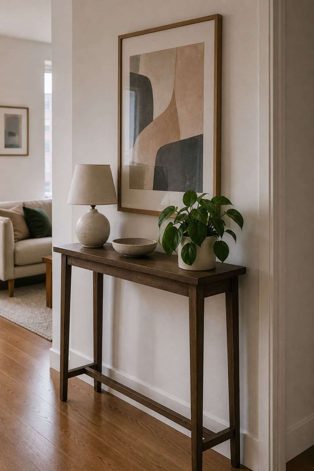 Console with Art small apartment idea for Top 16 Living Room Corner Decor Ideas for Small Apartments.