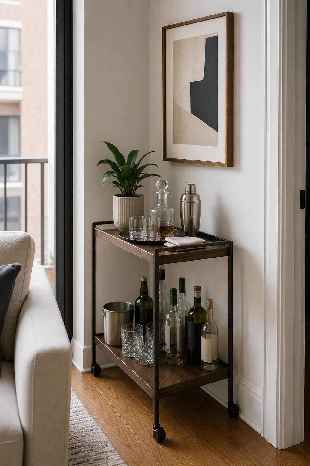 Mini-Bar Corner small apartment idea for Top 16 Living Room Corner Decor Ideas for Small Apartments.