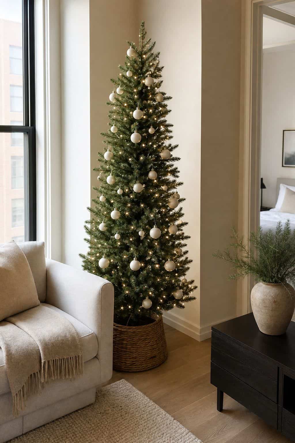 Decorate a Single-Tone Tree small apartment idea for Top 18 Minimalist Christmas Decor Ideas for Small Apartments.