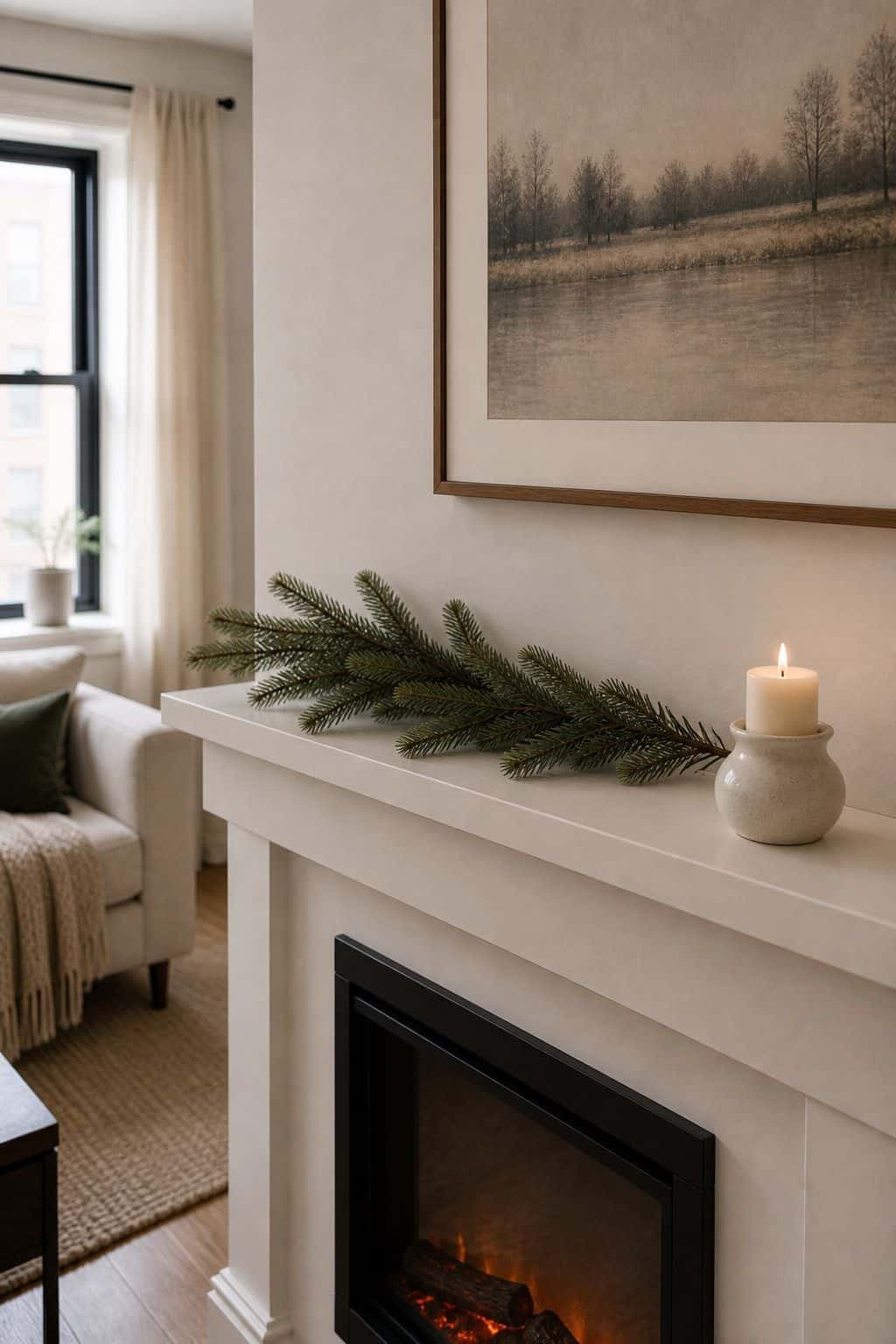 Keep the Mantel to One Piece and One Accent small apartment idea for Top 18 Minimalist Christmas Decor Ideas for Small Apartments.