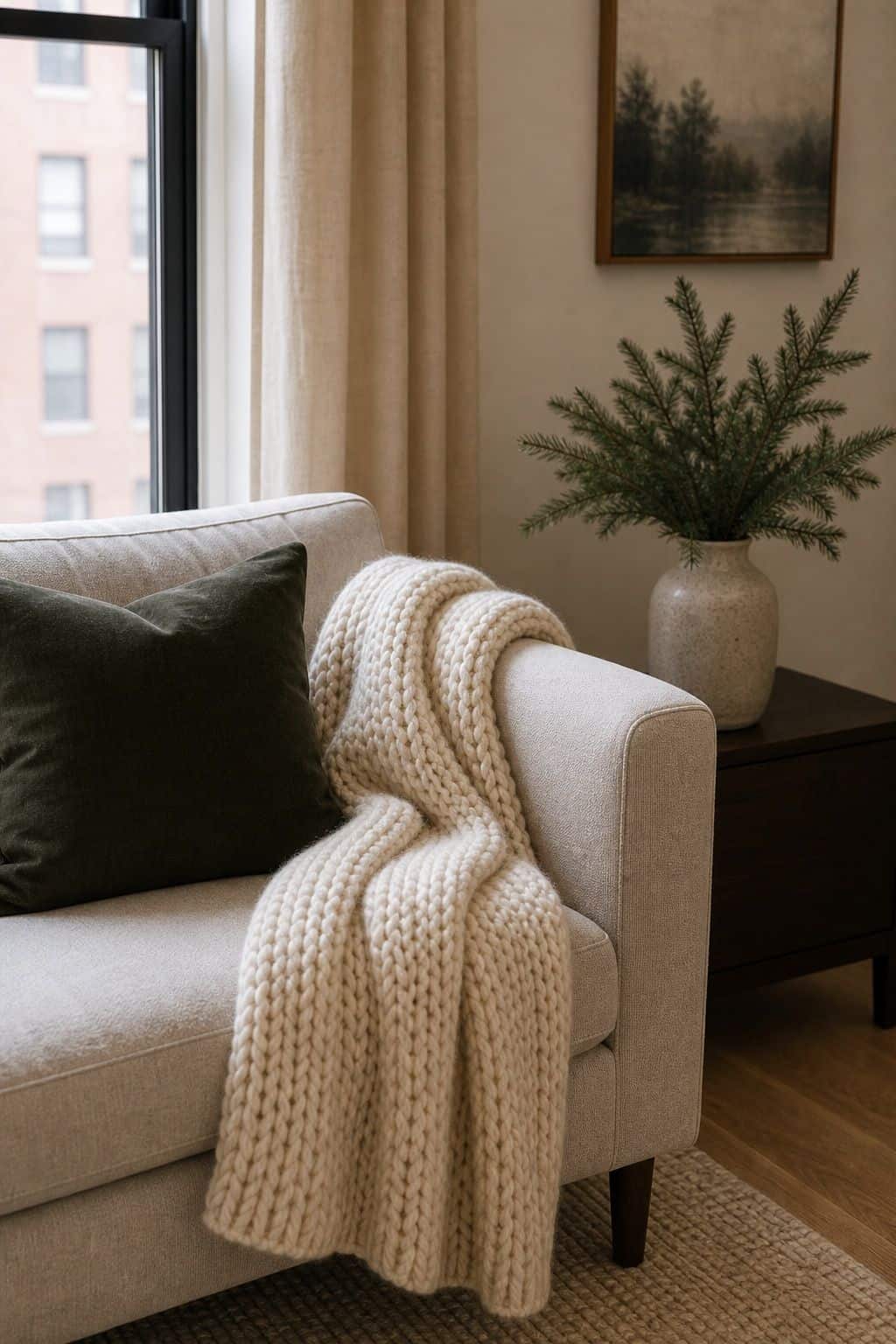 Add One Soft Layer of Holiday Texture small apartment idea for Top 18 Minimalist Christmas Decor Ideas for Small Apartments.