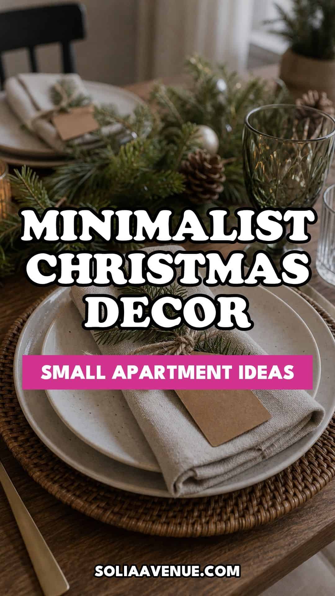 Pinterest pin for Top 18 Minimalist Christmas Decor Ideas for Small Apartments from Solia Avenue.