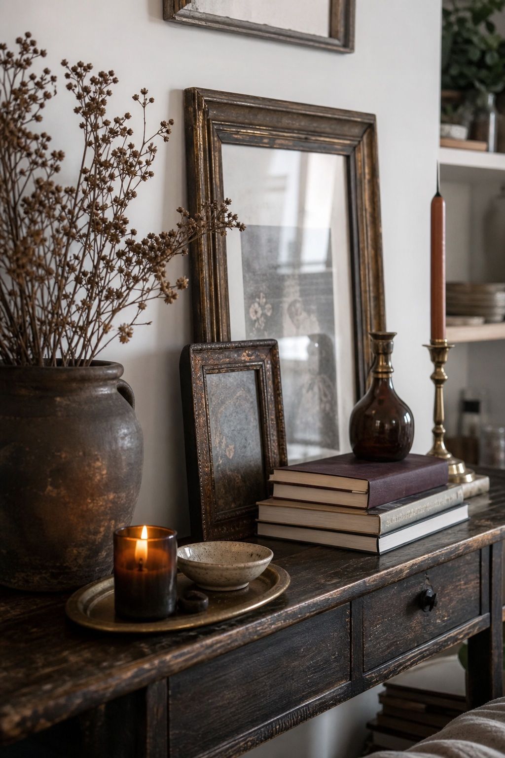 Mix in Vintage and Heirloom Pieces small apartment idea for Top 16 Moody Fall Decor Ideas for Small Apartments.