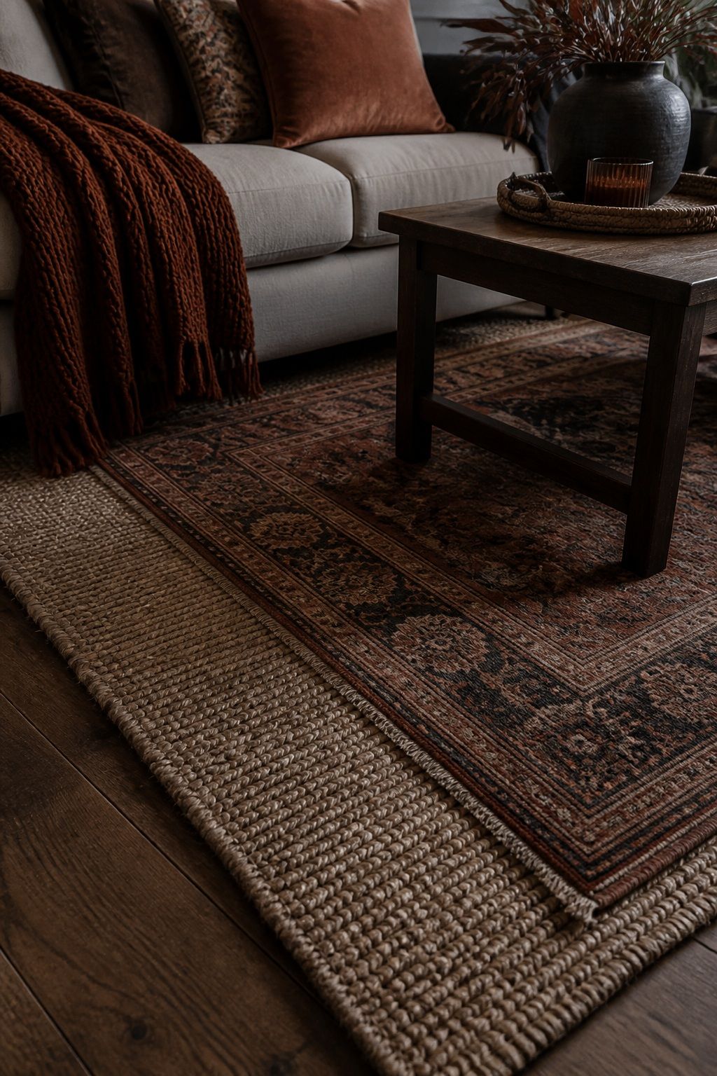 Layer Wool Rugs for Warmth Underfoot small apartment idea for Top 16 Moody Fall Decor Ideas for Small Apartments.