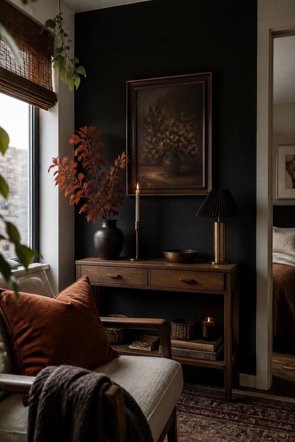Deepen the Walls With Dark Accents small apartment idea for Top 16 Moody Fall Decor Ideas for Small Apartments.