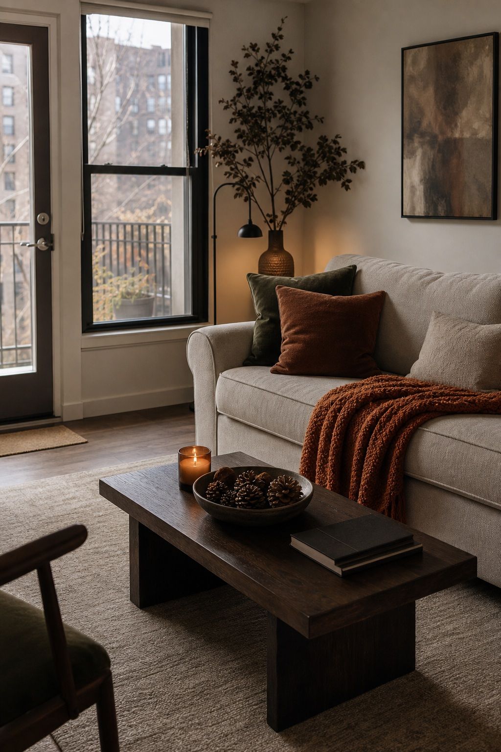 Keep It Cozy, Not Cluttered small apartment idea for Top 16 Moody Fall Decor Ideas for Small Apartments.