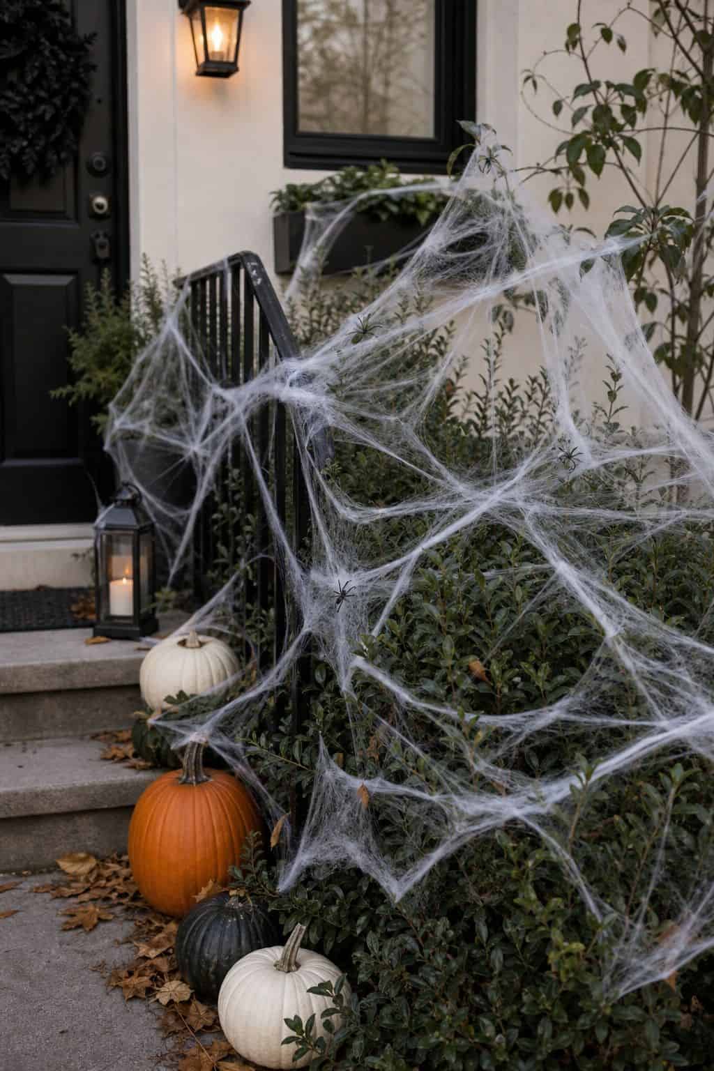 Scatter Faux Cobwebs Across the Yard small apartment idea for Top 20 Outdoor Halloween Decor Ideas to Transform Your Yard.