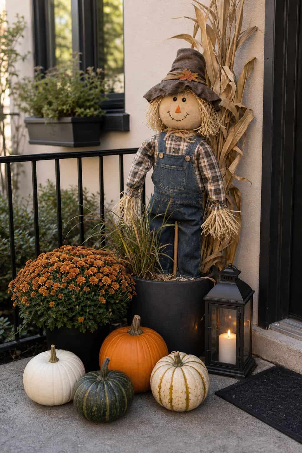 Add a Scarecrow or Harvest Figure small apartment idea for Top 20 Outdoor Halloween Decor Ideas to Transform Your Yard.