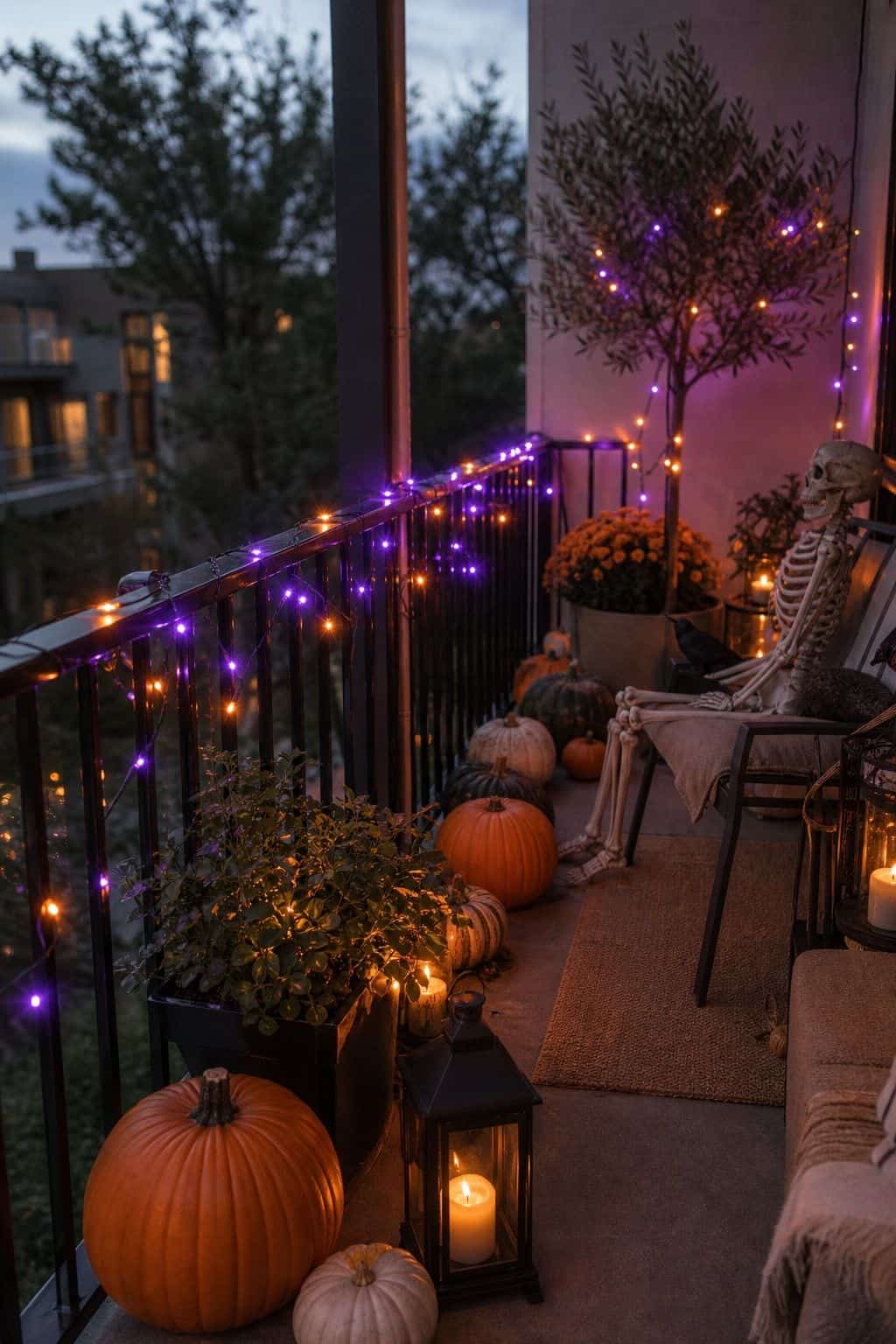 Use Colored String Lights for Spooky Effect small apartment idea for Top 20 Outdoor Halloween Decor Ideas to Transform Your Yard.