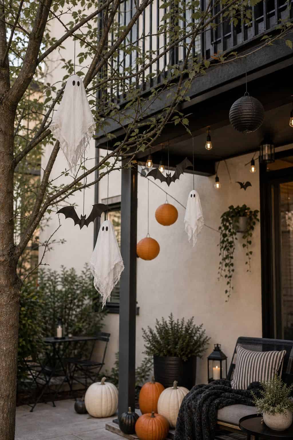 Hang Decorations From Trees and Structures small apartment idea for Top 20 Outdoor Halloween Decor Ideas to Transform Your Yard.