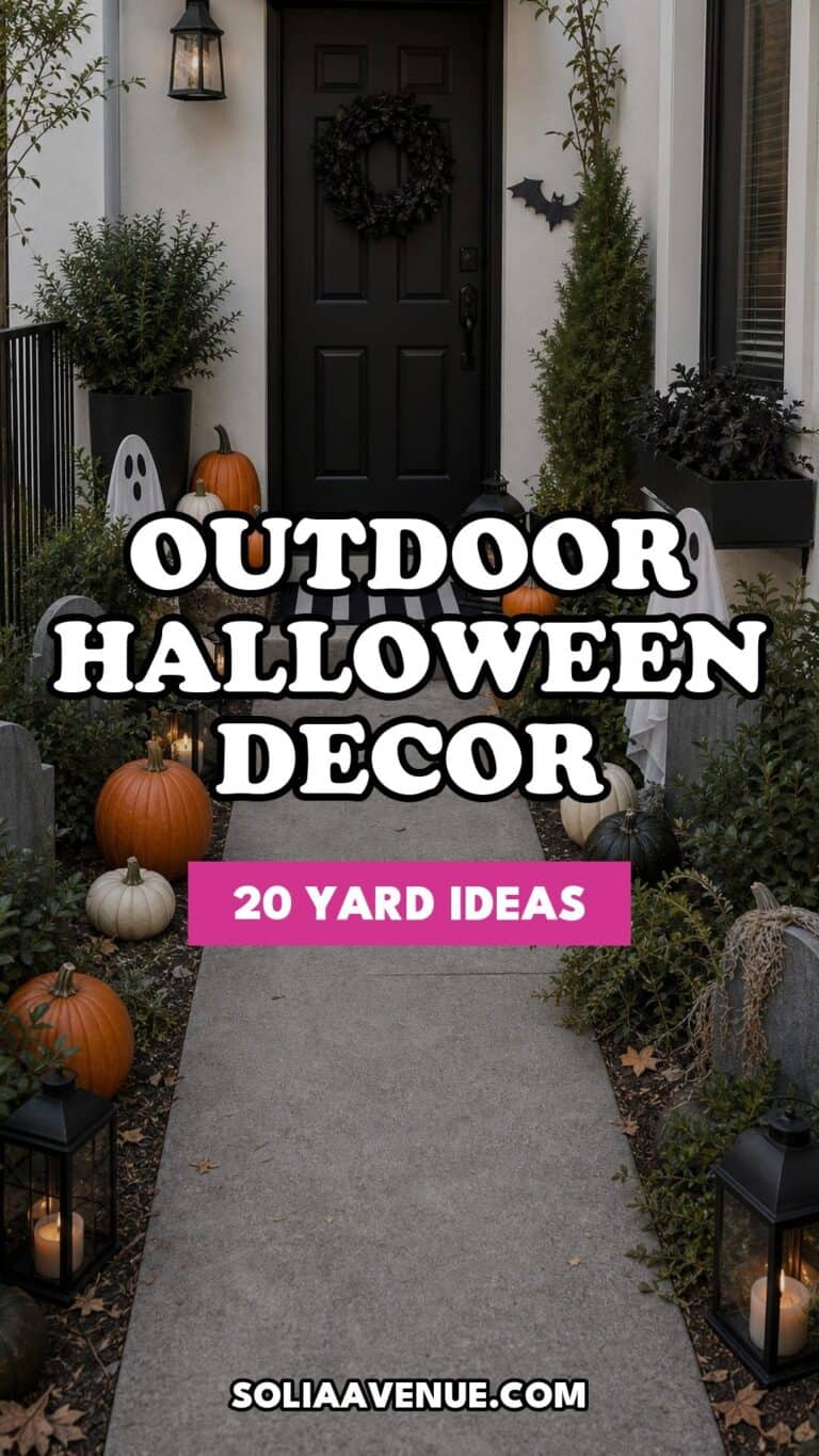 Pinterest pin for Top 20 Outdoor Halloween Decor Ideas to Transform Your Yard from Solia Avenue.