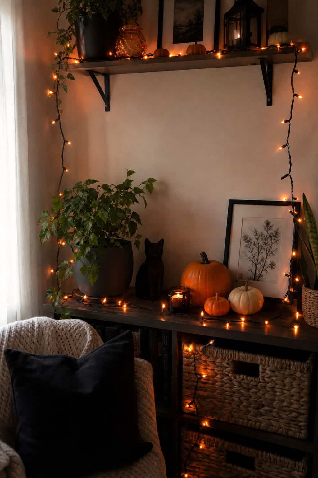 Add Halloween String Lights small apartment idea for Top 19 Simple Halloween Decor Ideas for Small Apartments.
