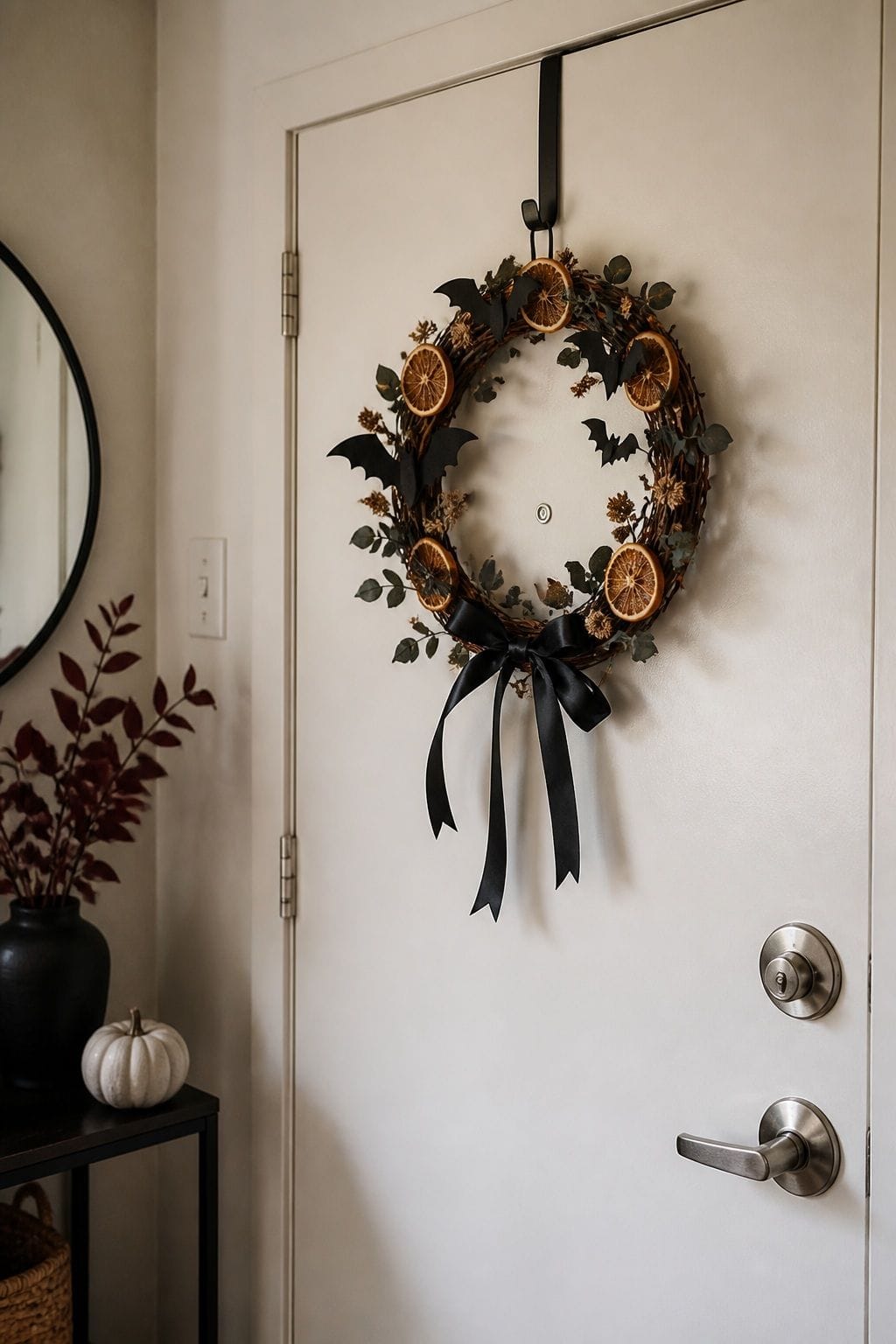 Hang a Simple Halloween Wreath small apartment idea for Top 19 Simple Halloween Decor Ideas for Small Apartments.