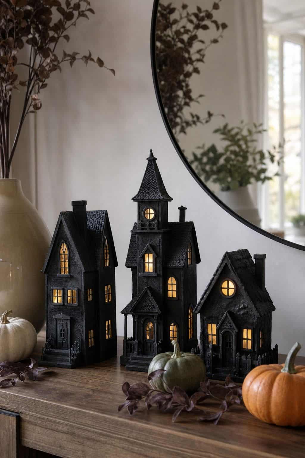 Make Dollar-Store Gothic Houses small apartment idea for Top 19 Simple Halloween Decor Ideas for Small Apartments.
