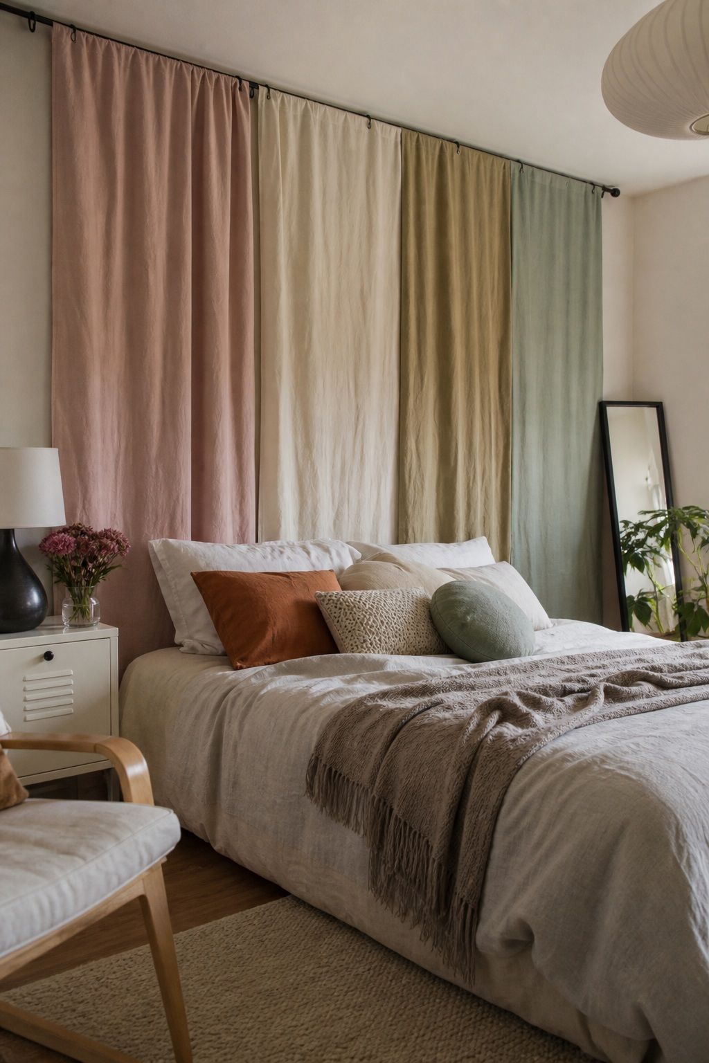 Use Fabric and Curtain Rods to Create a Soft Wall small apartment idea for Top 17 Small Apartment Accent Wall Ideas That Add Drama Without the Damage.