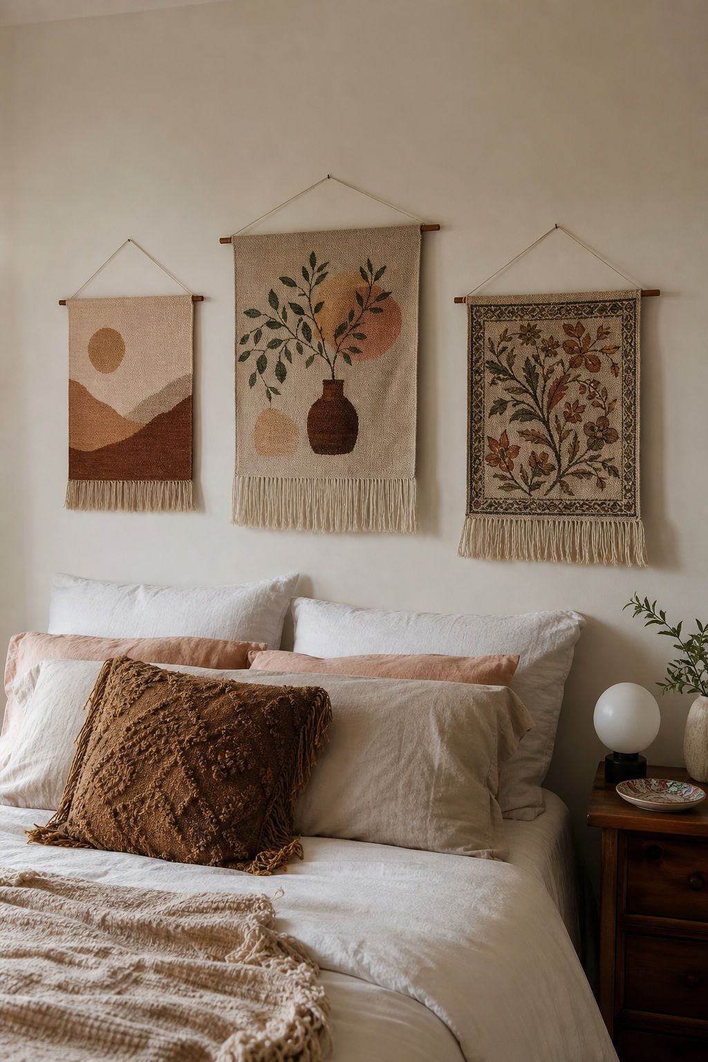 Layer Three Smaller Tapestries for a Gallery Effect small apartment idea for Top 17 Small Apartment Accent Wall Ideas That Add Drama Without the Damage.