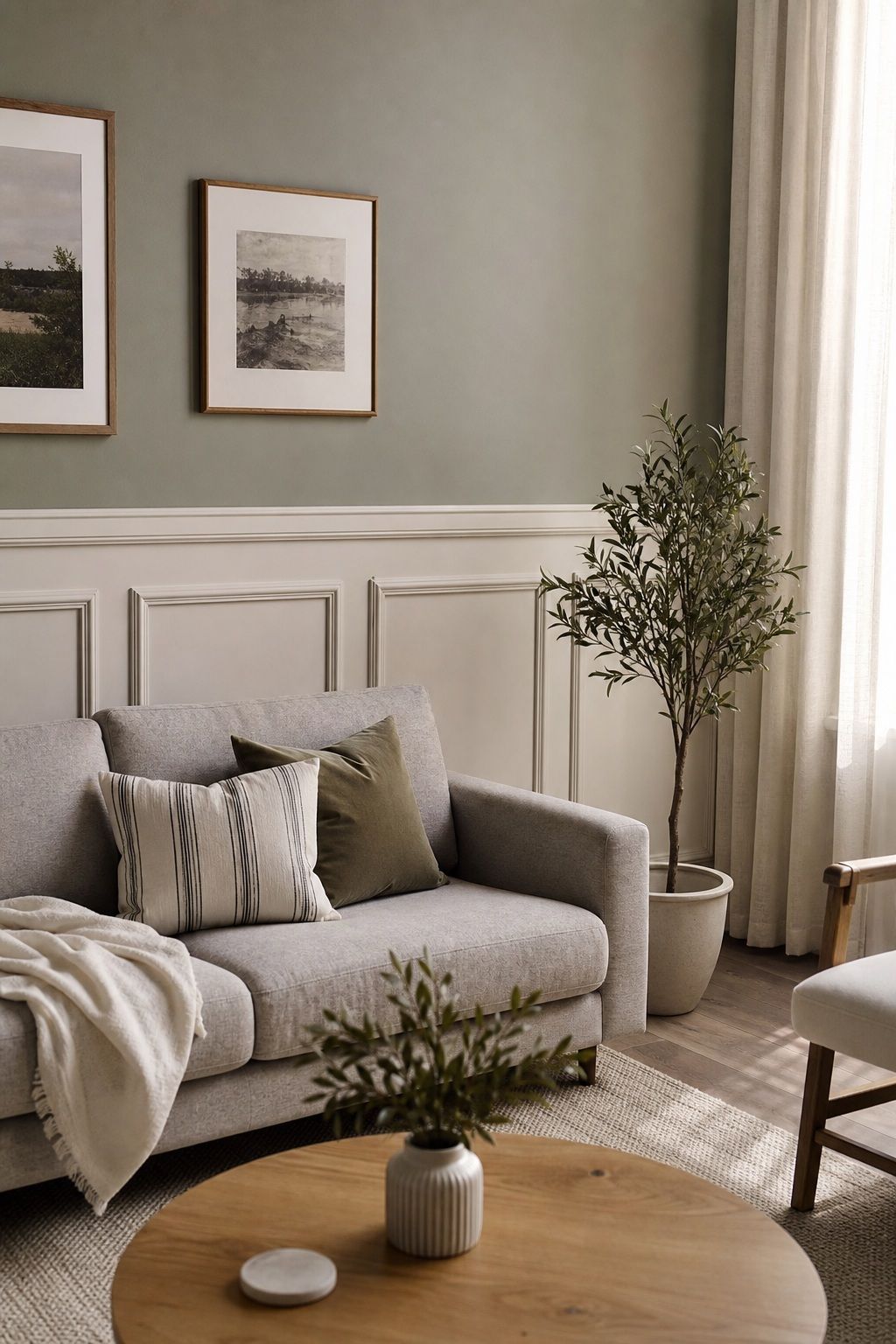 Apply Peel-and-Stick Molding for Wainscoting Look small apartment idea for Top 17 Small Apartment Accent Wall Ideas That Add Drama Without the Damage.