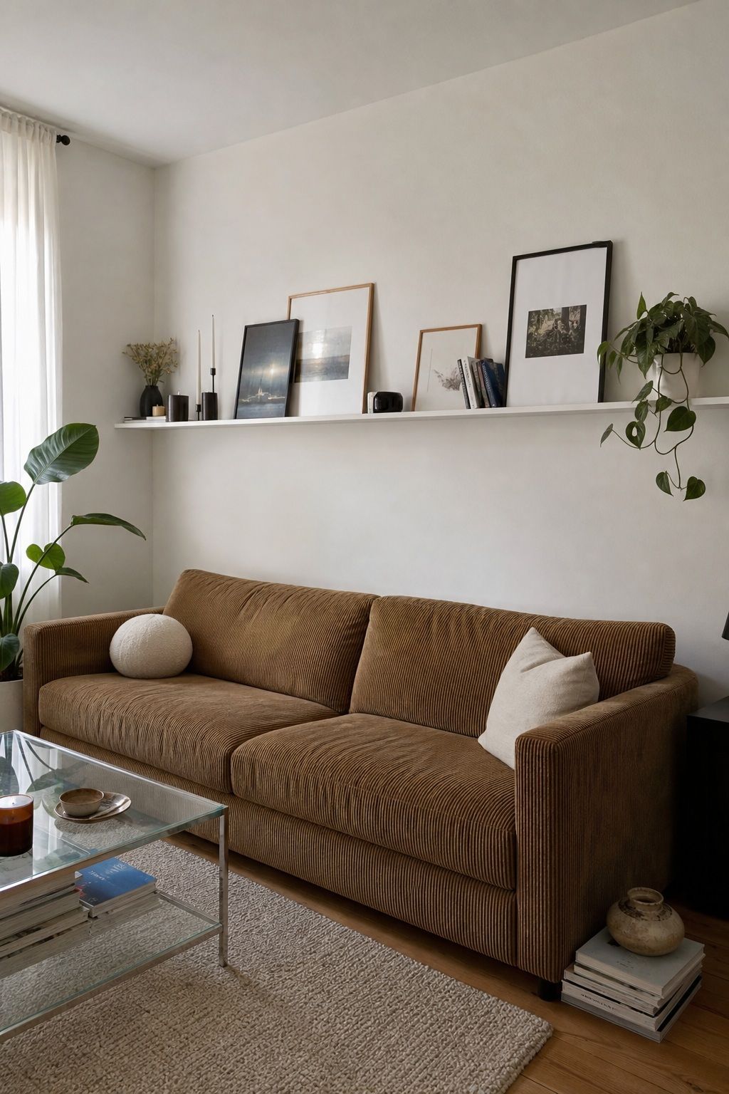 Add a Picture Ledge Across an Entire Wall small apartment idea for Top 17 Small Apartment Accent Wall Ideas That Add Drama Without the Damage.