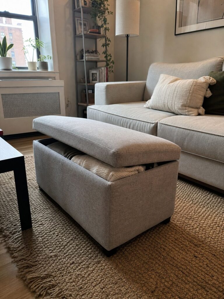 Storage Ottoman small apartment idea for 25 Small Apartment Essentials From Amazon That Actually Make Small Spaces Work.