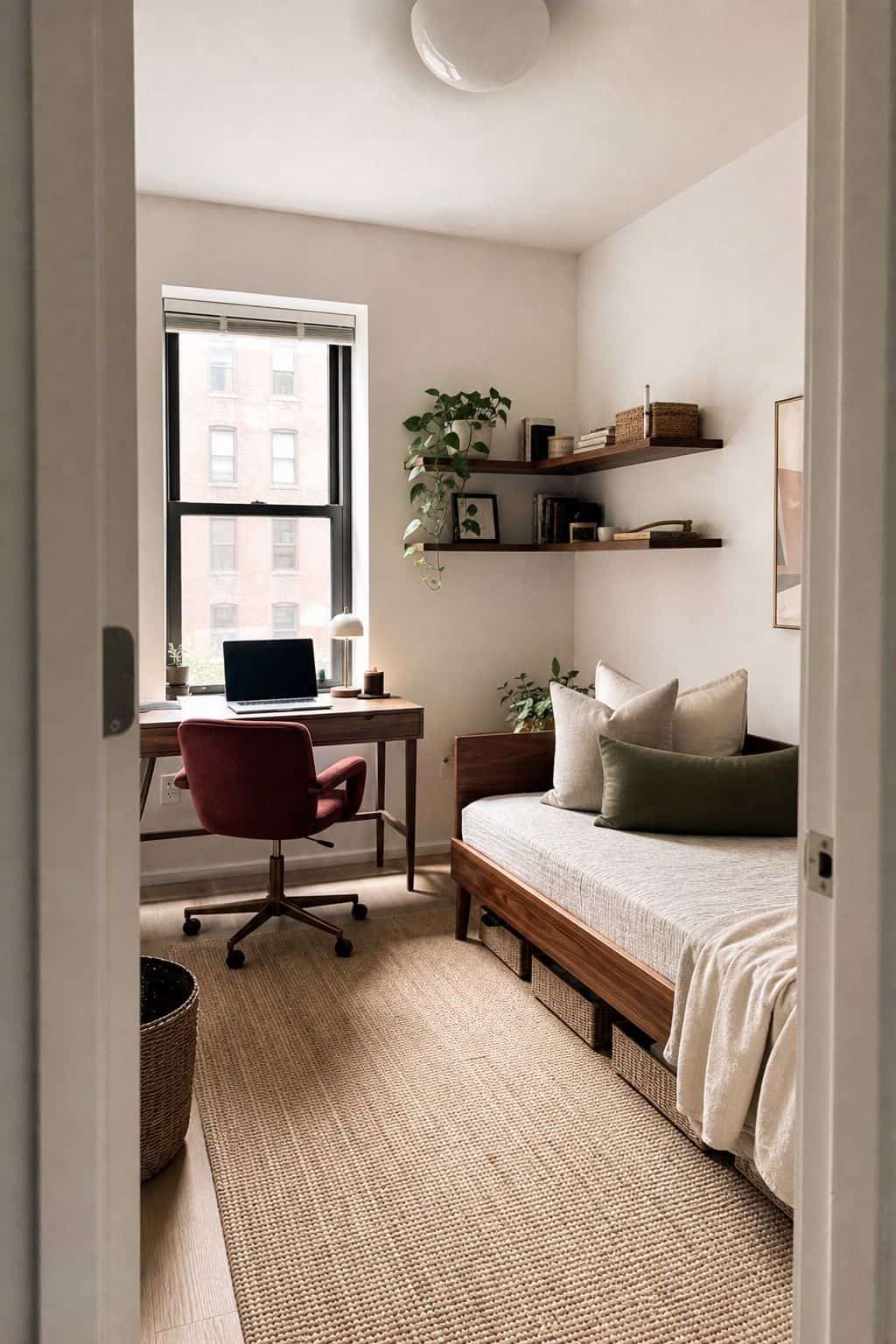 Flexible second bedroom office and guest room in a small two-bedroom apartment