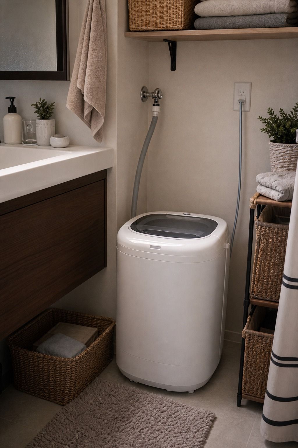 Portable Mini Washing Machine small apartment idea for Top 15 Small Apartment Laundry Room Ideas That Make Wash Day So Much Easier.