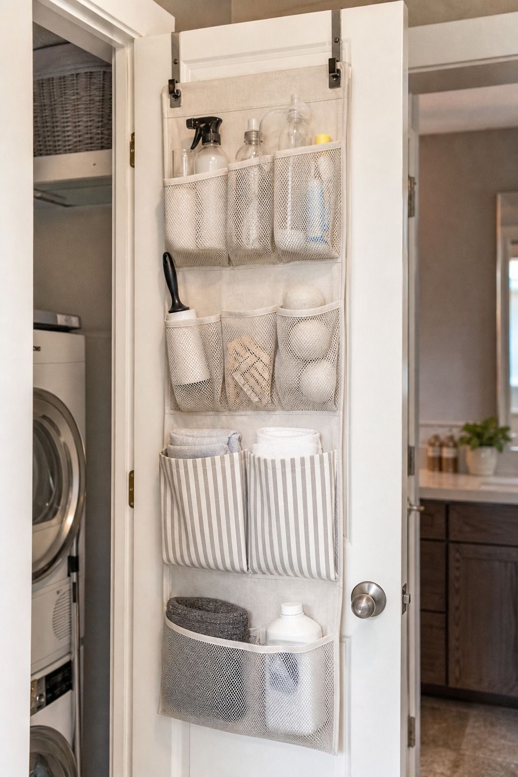 Over-Door Organizer small apartment idea for Top 15 Small Apartment Laundry Room Ideas That Make Wash Day So Much Easier.