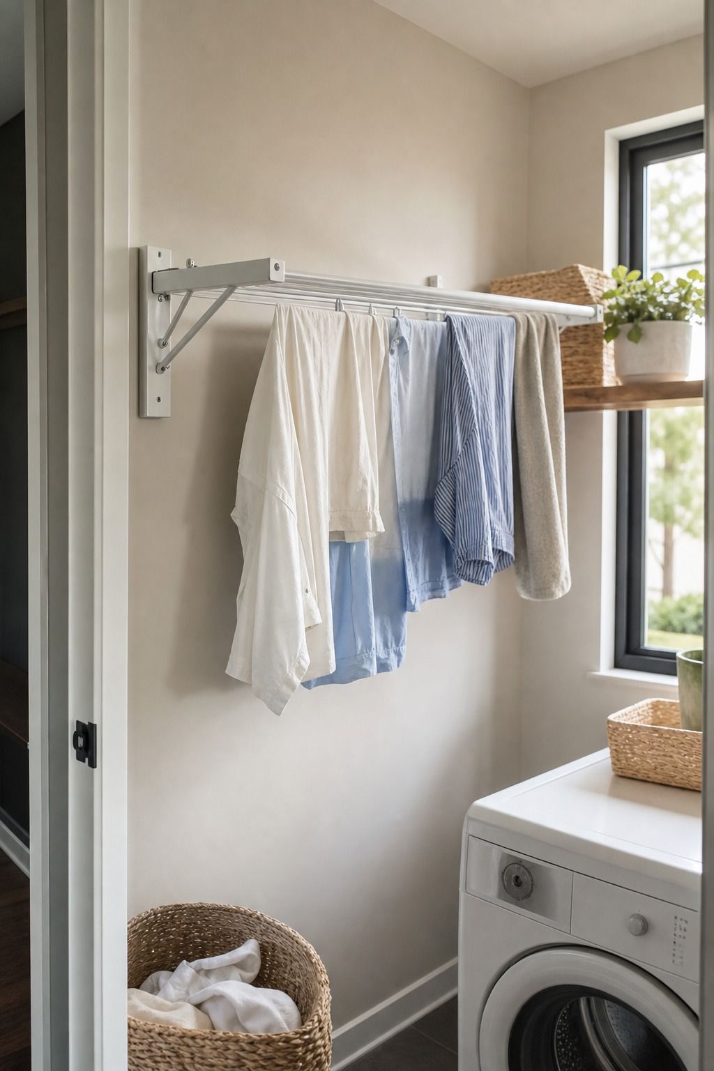 Wall-Mounted Folding Drying Rack small apartment idea for Top 15 Small Apartment Laundry Room Ideas That Make Wash Day So Much Easier.